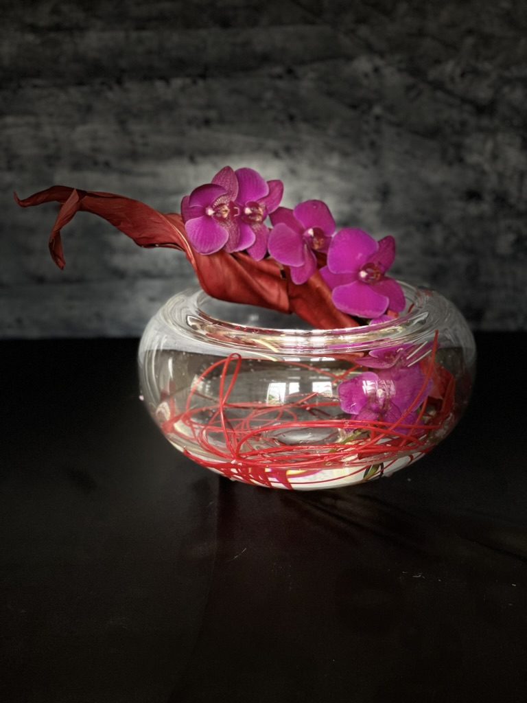 Orchid, wire & dried leaf