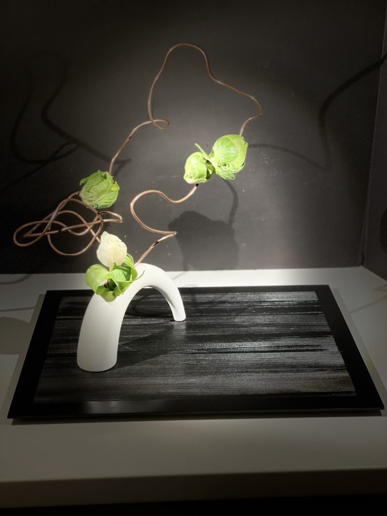 White tulip, Brussels sprouts & copper wire